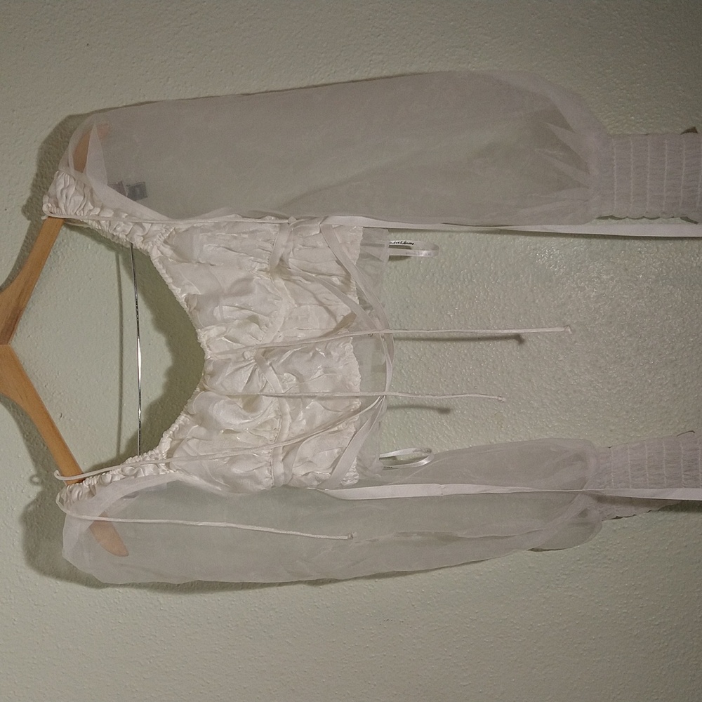 For Love & Lemons Women’s Gabriella Top White Size XS Puff Sheer Sleeve Romantic